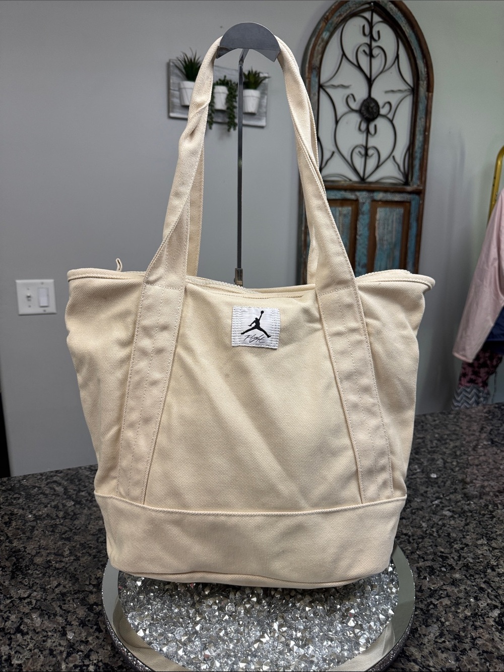 Jordan Cream Canvas Tote Bag with Jordan Logo